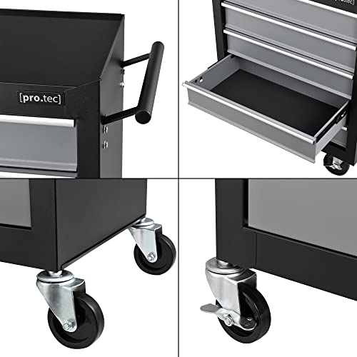 pro.tec Werkstattwagen mit 5 Schubladen abschließbar Werkzeugwagen mit 4 Rollen Rollwagen Stahl Schwarz – Bild 7