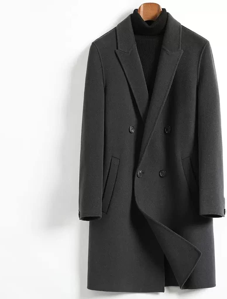 Double-Breasted Tweed Coat Men's Double-Sided Nylon Jacket Autumn and Winter Trench Coat(L Code)