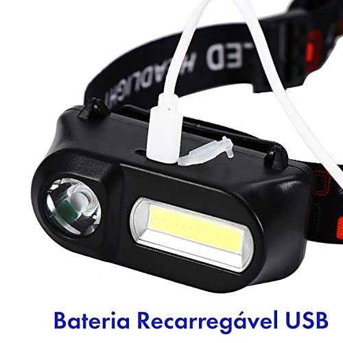 Lanterna de Cabeça LED Tatica Recarregável USB Militar Forte e Zoom Grande Potente Profissional Holo