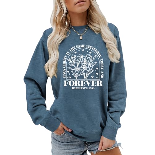 Sweat Cadeau Chrétien Hébreux 13:8 Pull Femme Motif Fleurs Verset