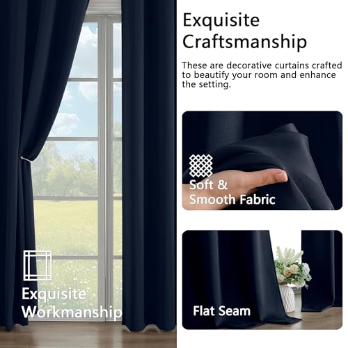 Image of Simplebrand Navy Blue Extra Long 10ft Curtains for Patio 120 Inches Long 2 Panels Set, Room Darkening Light Blocking Solid Thermal Insulated Energy Saving Grommet Noise Reducing Curtains, 50 Wx120 L