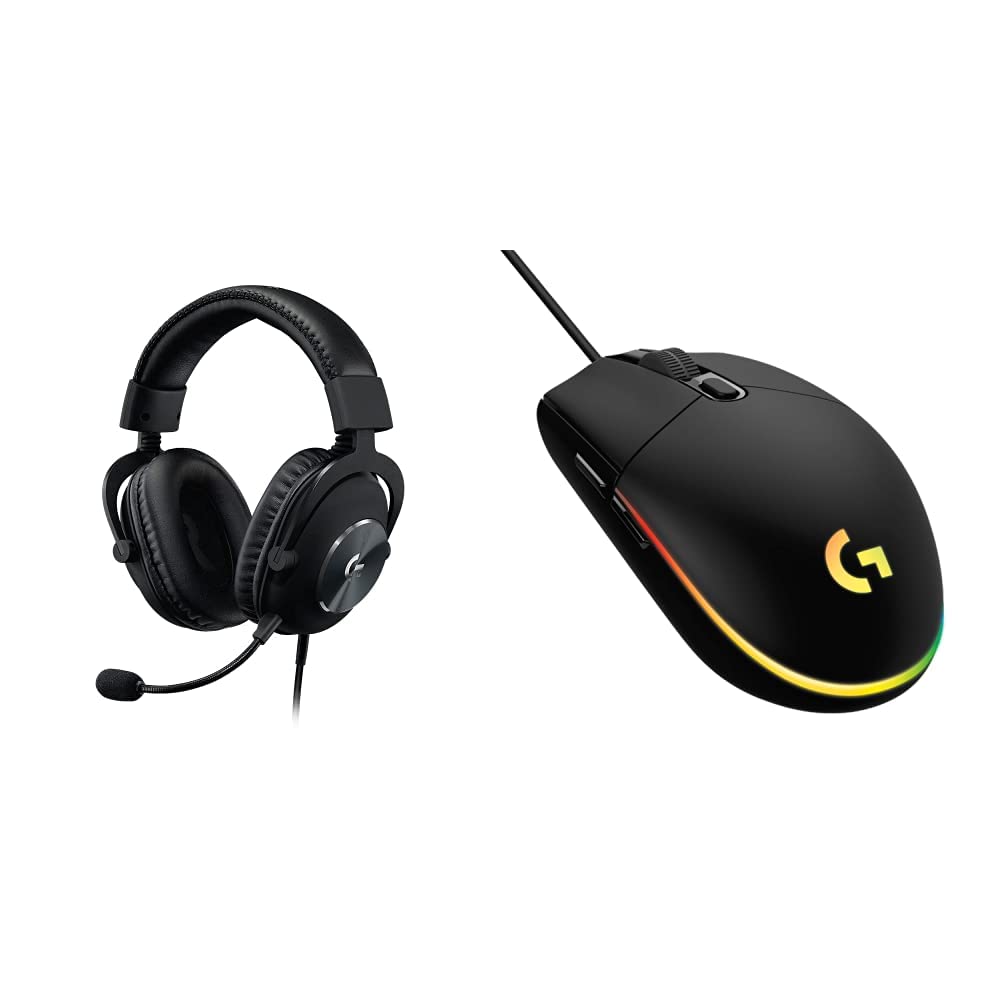 Logitech G Pro X Auriculares Gaming con Cable y Micrófono con Blue Vo!CE, DTS Headphone:X 7.1 & 203 LIGHTSYNC Ratón USB Gaming con Iluminación RGB Personalizable, 6 Botones Programables Carbon Neutral Certified by SCS Global Services