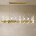 Modern Gold Linear Chandelier for Dining Room, 54'' Rectangular Dining Chandeliers Over Dining Table 16 Light, Linear Chandelier Lighting Fixture with Glass over Kitchen Island, Includes Bulbs