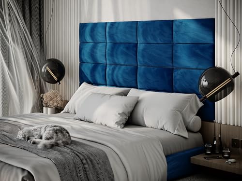 Upholstered Decorative Wall Panels Velvet Headboard Padding | Cushioned Planks | Padded Decor Collision Avoidance | Acoustic Soundproofing Treatment | (Blue, 2x Rectangle (25x50cm))