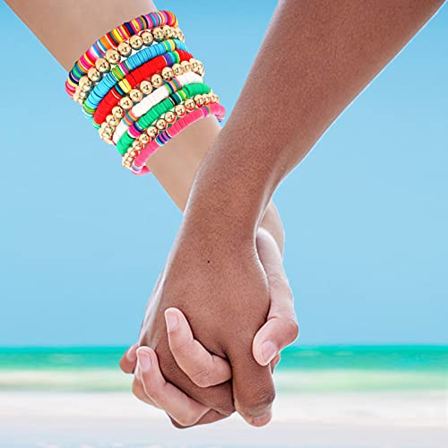 Faerliiry Preppy Beaded Bracelets Heishi Stretch Bracelet For Woman Girls Teens Evil Eye Polymer Clay Stackable Charm Y2K Summer Bracelets Surfer Beach Bracelets Preppy Jewelry (9Pcs) #TOP5