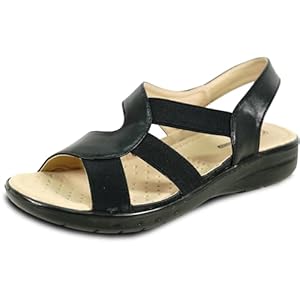 KOZI Women Comfort Casual Wedge Sandal Slip-On Loafer OY3132 Elasticized Band Open Round Toe Black Flower Navy Red White