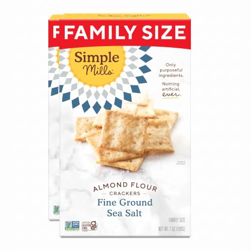 Simple Mills Almond Flour Crackers, Family Size, Fine Ground Sea Salt - Gluten Free, Vegan, Healthy Snacks, 7 Ounce (Pack of 2)