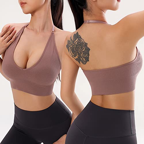 Women Halter Bra Top Yoga Bralette Crop Tanks Workout Sports Bras V Neck with Adjustable Strap Seamless Padded4