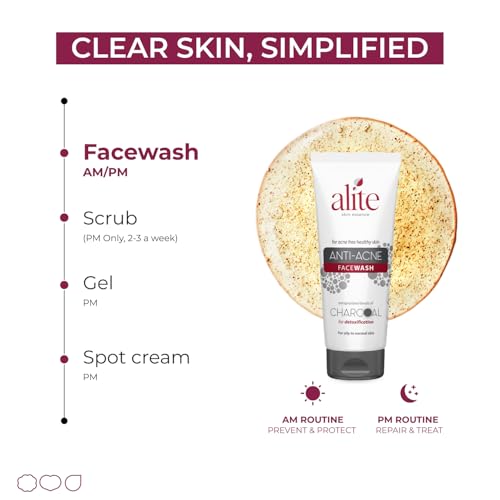 Image of Alite Anti-Acne Face Wash with Black Charcoal Beads | Acne Prevention & Detoxification | Dermatologically Tested (100 g (Pack of 5))