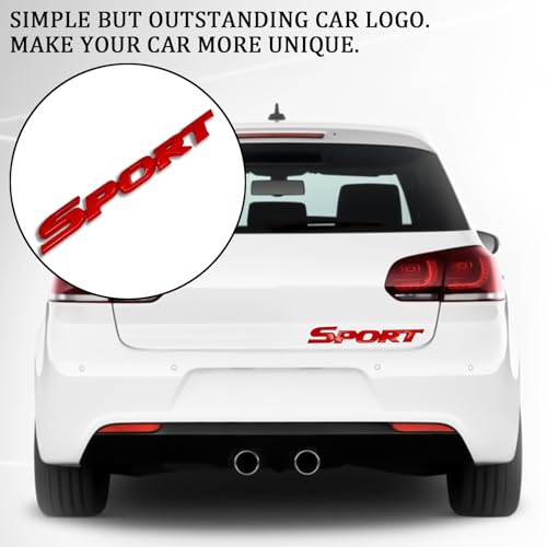 Image of 2PCS Car Emblems Adhesive 3D Metal Sport Sticker, Sport Emblem Car Tailgate Decal Sport Letter Emblem Trunk Lid Rear Fender Logo Badge Car Exterior Decoration Accessories Modification (Red)