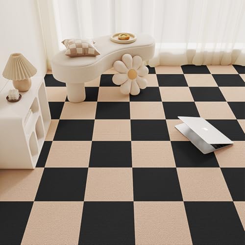 Nagine 吸着 タイルカーペット 50x50cm 100枚 5mm厚 フロアマット兼用 タイルマット 防音 撥水 滑り止め 洗える 床暖房対応 カット可能 ペットや子供部屋・賃貸にも最適(キャメル&ブラック)