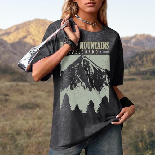 Colorado Mountain Shirt Oversized Retro Tshirts for Women Adventure Hiking Camping Shirts Nature Vintage Graphic Tees3
