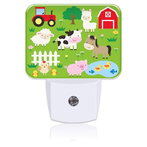 Image of Cute Farm Animals Night Light for Kids, Cartoon Farm Animals LED Night Light Plug into Wall with Dusk to Dawn Sensor for Girls Boys Women Men Room, Hallway, Kitchen, Bathroom, Stairs Decor