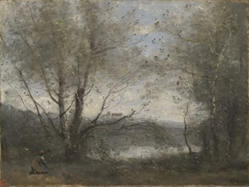 Impression d'affiches toile Corot : décoration mural d'un étang aux arbres 60x90