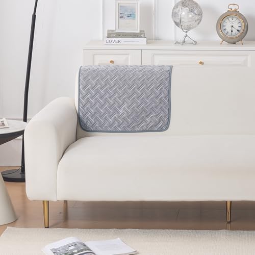 Image of HOKIPO Premium Velvety Quilted Sofa Backrest Cover - Anti-Slip, Washable, 'Softline Quilted Series' | Arctic Grey (AR-6322-DGRY)