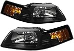 CARPARTSINNOVATE For 99-04 Black Headlights Head Lights Amber Signal Lamps Left+Right