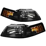 Carpartsinnovate For 99-04 Black Headlights Head Lights Amber Signal Lamps Left+Right