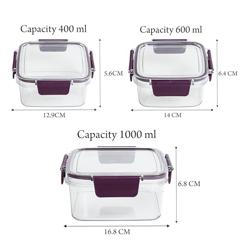 Image of PEARLPET Melody Jars - Airtight, BPA-Free, Stackable Food Storage Containers | Set of 3 Unbreakable PET Jars, Purple (400ml, 600ml, 1000ml)