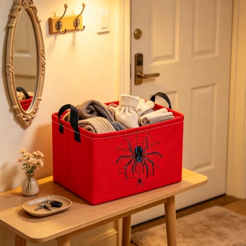 Image of Essme Rectangular Spider Baskets,Halloween Storage Box,Cute Basket for Room Decor, Book Bins,Shelf Basket.(Red