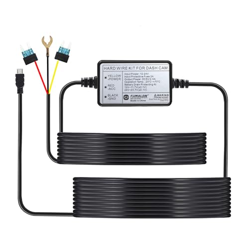 Dash Cam Hardwire Kit, 12-24V Input, DC 5V Output, Battery Drain Protection (USB-Micro)