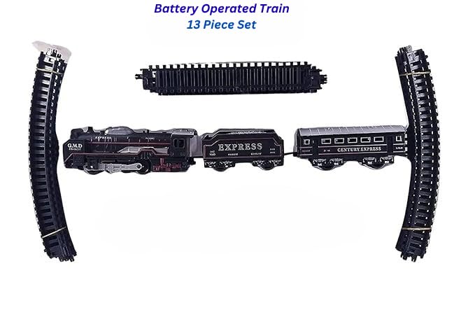 Image of Braintastic Battery Operated Toy Train Set with Engine Locomotive Passenger Coach Cargo Car Track Pieces Headlight Railway Play Set for Kids 13 Pieces