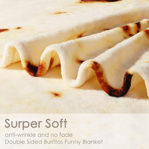 Image of Bnuitland Burritos Tortilla Throw Blanket, 300 GSM Double Sided Giant Funny Gift, Realistic Super Soft Novelty Taco Swaddle Food Blanket for Kids and Pets Wrap