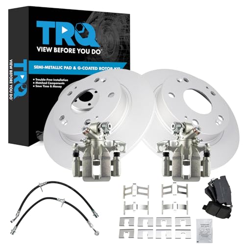 Image of TRQ Rear Brake Pad and Rotor Set Semi Metallic Coated Rotors Calipers Compatible with 2013-2015 Acura ILX 2012-2015 Honda Civic