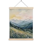 FITIE Abstract Wildflower Green Mountain Scenic Canvas Wall Art Poster, Nature Room Decor, Green Nature Forest Mountain Landscape Wall Decor Prints for Home Bedroom Living Room, 12x16 Inches