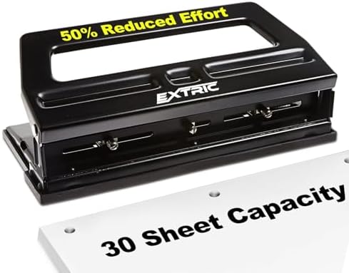 EXTRIC 3 Hole Punch Heavy Duty 30 Sheet Capacity Hole Puncher 3 Ring