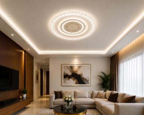 Image of FILLISKA Aluminium Luxurious 3 in 1 Led Ceiling /Wall Chandelier Light with 3 Step Colour Changing Function (Acrylic White-631-3)