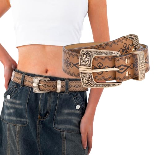 Brown Western Belt Women Vintage Cowgirl Waist Belt Western Leather Belts for Jeans Pants