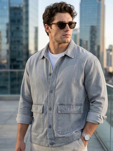 Image of Urbano Plus Men's Relaxed Fit Full Sleeve Utility Denim Jacket
