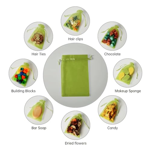 Image of YHJZ 100PCS Organza Bags, 4x6 inches (10x15cm) Small Mesh Bags Drawstring, Olive Green Jewelry Gift Pouches for Jewelry, Party Favor, Candy, Fruit Protection Bags
