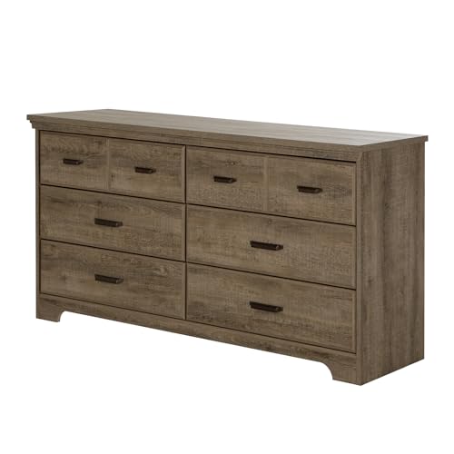 South Shore Versa Collection 6-Drawer Double Dresser, Weathered Oak with Antique Handles