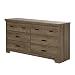 South Shore Versa 6-Drawer Double Dresser, Weathered Oak