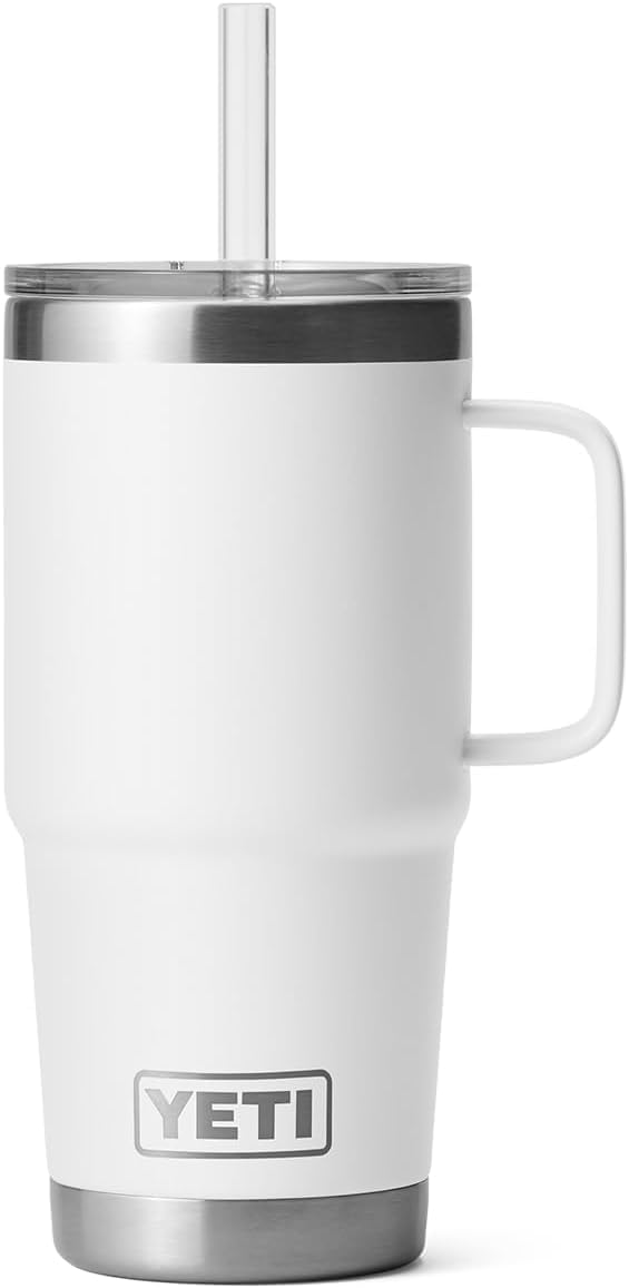 YETI Rambler Gobelet isotherme avec paille et couvercle pour boissons froides – Compatible avec porte-gobelet – Passe au lave-vaisselle (blanc)