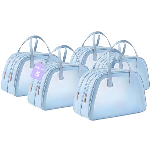 Image of Kuber Industries Pack of 5 Waterproof Skincare /Cosmetic Bag for Women | Space-Saving Makeup & Travel Toiletry Pouch | Aesthetic Vanity Kit & Wash Bag for Girls | YJ-20-BLU | Transparent - Blue