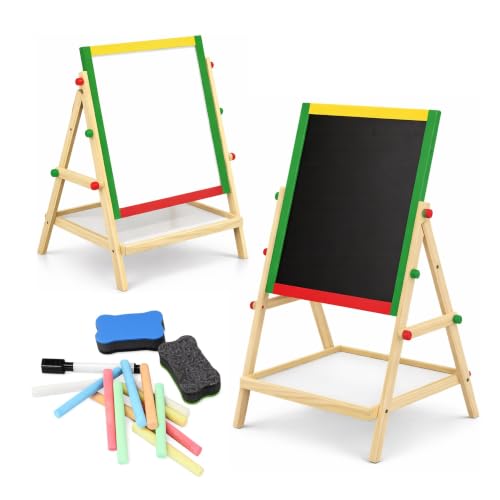 Oypla Adjustable Children Kids 2-in-1 Wooden Easel Black White Board