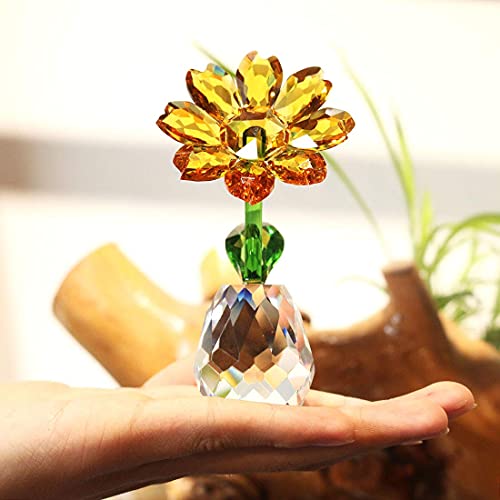 Qf Crystal Sunflower Figurine Table Crystal Flower Collectible Ornament Home Decoration Souvenir Gifts (Sunflower) #TOP4