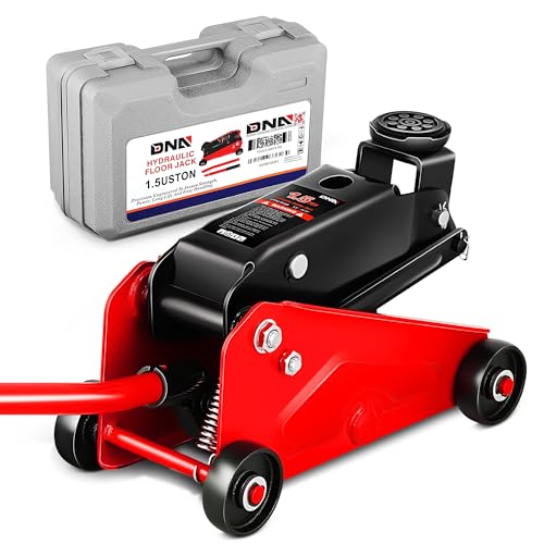 DNA Motoring Low Profile Hydraulic Trolley Service/Floor Jack, 1.5 Ton (3000 lbs) Capacity, Lifting Range 5.5-15.35,Red, TOOLS-00675-RD