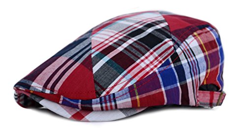 Deewang Fashion Cotton Cabbie Hat Buckle Golf IVY colorful newsboy Driving Cap (Multi Color Red)