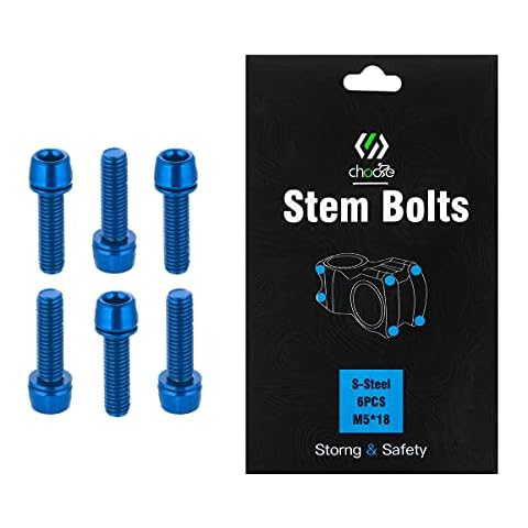 Chooee Bike Stem Bolts 6PCS, M5 x 18mm Stem Bolts Screw For MTB/Mountain Bike/Road Bicycle Blue Cover