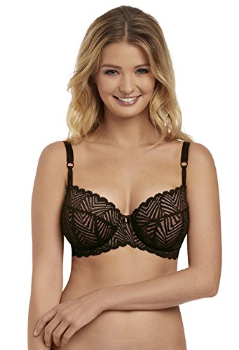 Freya Women's Escape Lace Plunge Balcony Underwire Bra, Ebony, 30F