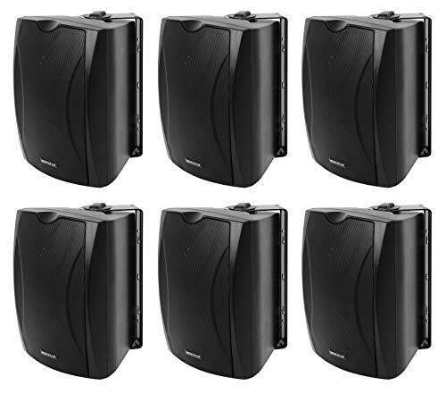 Rockville WET-6B 70V 6.5-in Commercial Indoor/Outdoor Wall Speakers-Black IP55 Waterproof Design Swivel Brackets 6-Piece