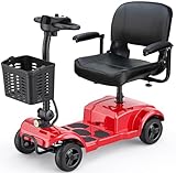 ENGWE 4 Wheel Folding Mobility Scooter for Adults Seniors - Upgrade Thicker Cushion 265lb Capacity 250W 24V12A Compact Heavy Duty Motorized Scooter with Basket Headlight Horn 15.5miles Range(Red)