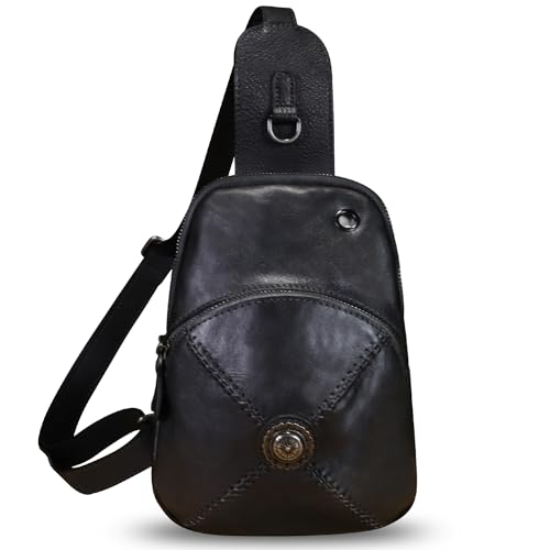 Image of Genuine Leather Small Sling Bag for Women Crossbody Purse Handmade Hiking Daypack Retro Shoulder Backpack Vintage Chest Bags