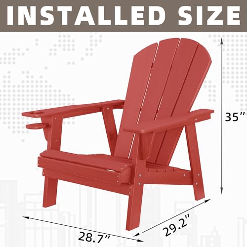 Image of Adirondack Chairs, HDPE All Weather Adirondack Chair, Fire Pit Chairs (Red)