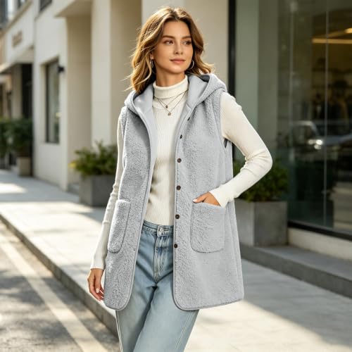 Women Vest Jacket Warm Oversized Long Sleeveless Sherpa Jacket Cardigans - image 4