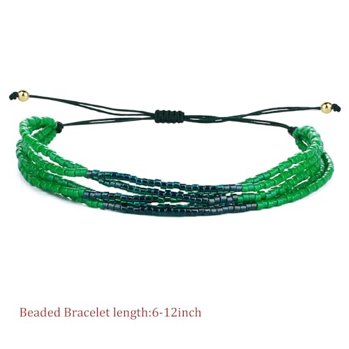 Image of KELITCH Shell Beaded Bracelets Multi Strands Bracelets Adjustable Bohemian Style Charm Bangles (Green 1G)