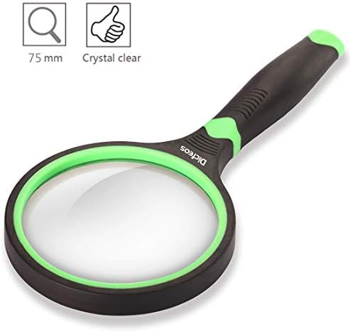 Dicfeos Shatterproof 3.5X Magnifying Glass for Reading and Hobbies, 75mm Non-Scratch Glass Lens, Thickened Rubbery Frame, 4.3oz Lightweight